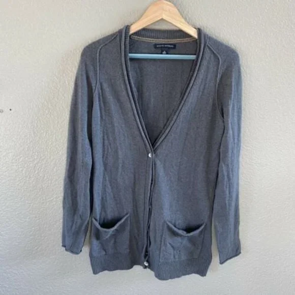 Banana Republic Wool Cashmere Blend Cardigan Pockets Grey Longline academia - Picture 1 of 10